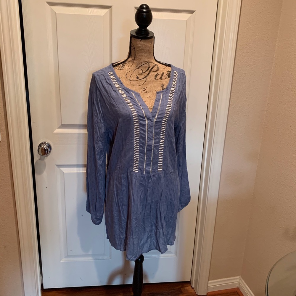Dusty blue and cream long sleeve tunic